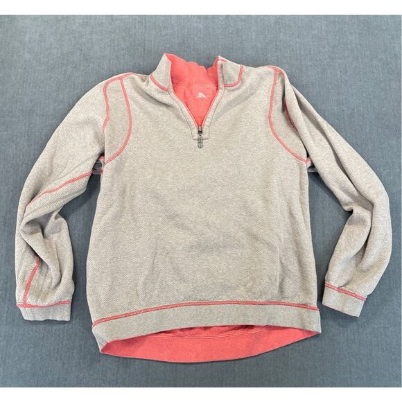 Tommy Bahama‎ Reversible Quarter Zip Pullover Men L Coral Tan Coastal Loungewear - Picture 8 of 11
